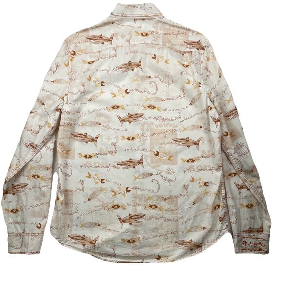 Desigual Mens Dress Button Up Shirt Trout Print Cream-M - Picture 5 of 12